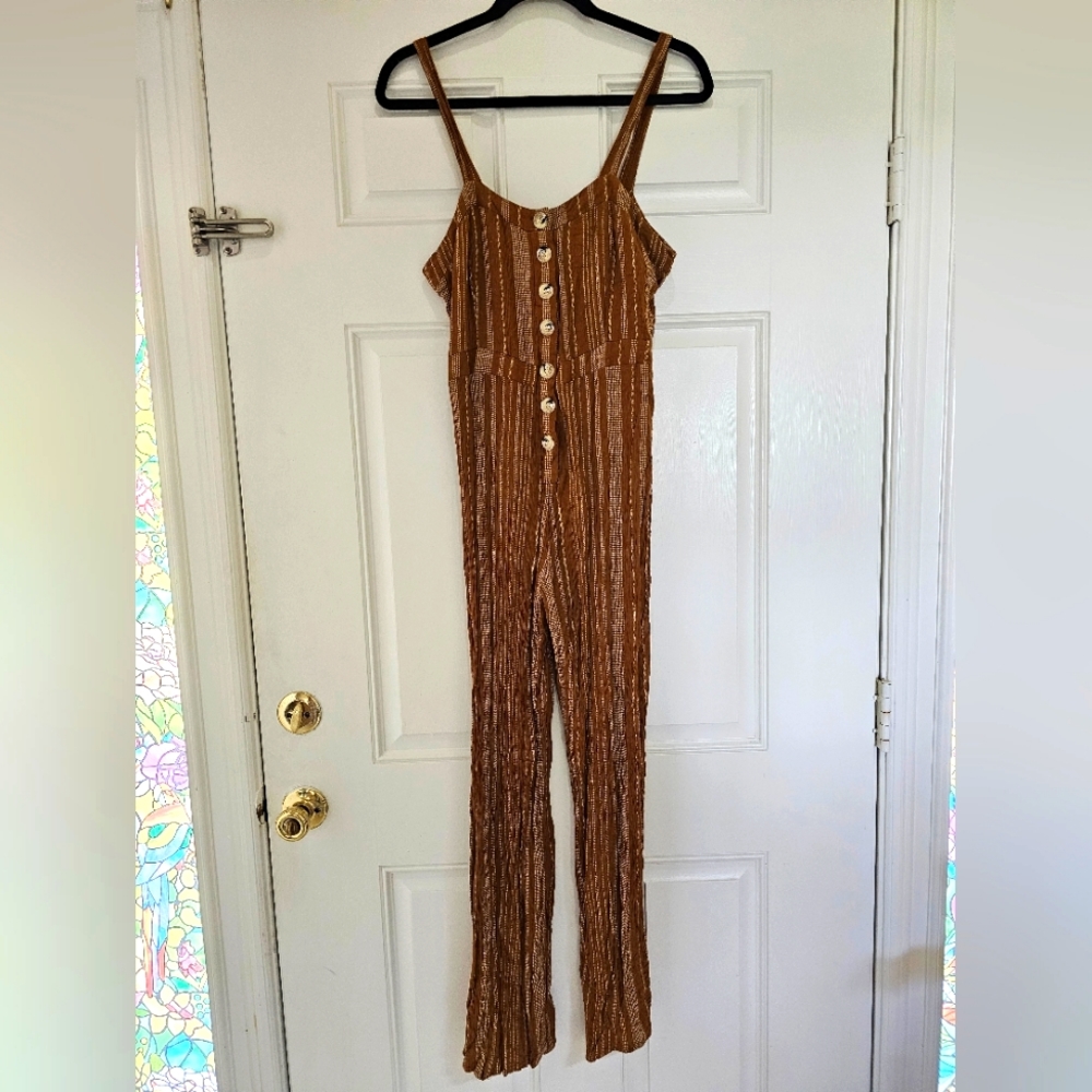 Luna Chix Size Small Mustard Striped Jumpsuit